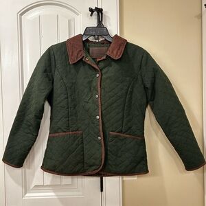 Outback Green Quilted Oilskin Jacket with Brown Trim